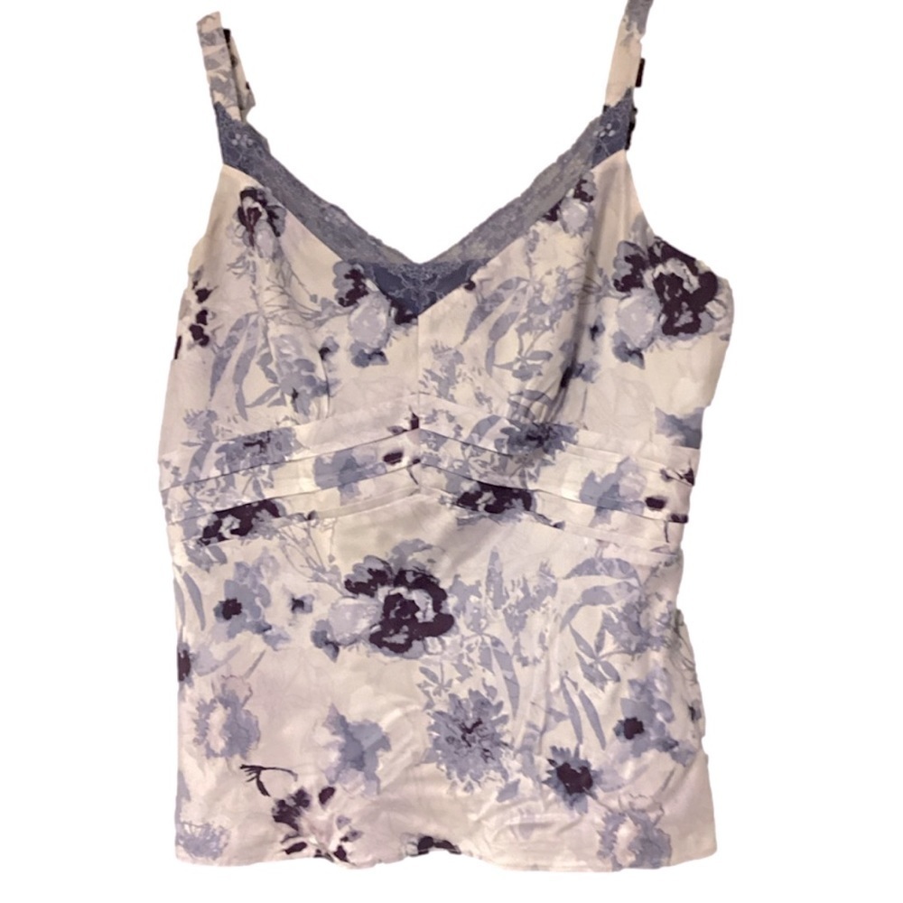 Ann TAYLOR Silk Cream/Purple Floral Camisole Size 8